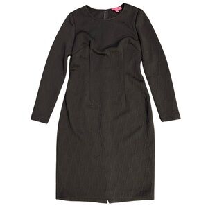 Elegant Black Long-Sleeve Bodycon Dress with Diamond Quilted Pattern Size 10 R